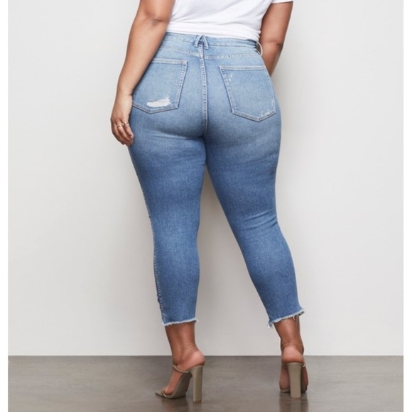 NWT Good American Good Curve High Rise Skinny Crop Distressed Jeans in Blue411 - Picture 4 of 10